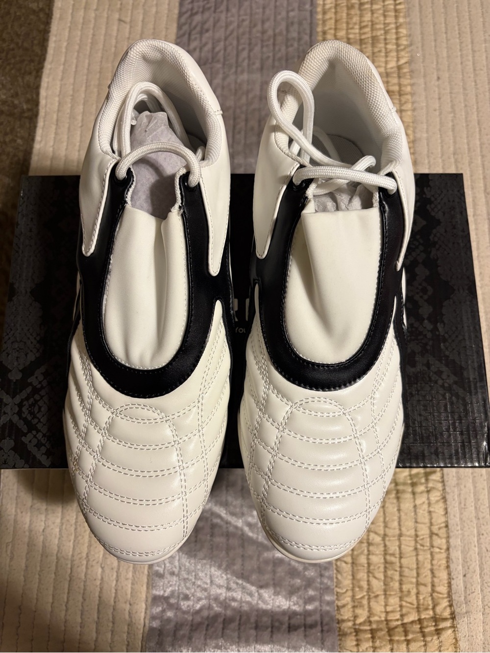 Cape Robbin White and Black Quilted Low-Top Sneakers with Contrasting Trim